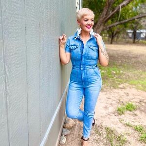 Good American Light Blue Denim Overalls